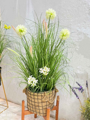 Lau Giả Decor- Giỏ Hoa Lau Giả Thiết Kế, Trang Trí Quán Cafe, Cửa Hiệu (85cm)- CC1226