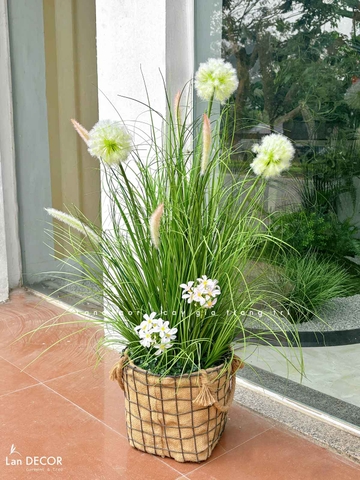 Lau Giả Decor- Giỏ Hoa Lau Giả Thiết Kế, Trang Trí Quán Cafe, Cửa Hiệu (85cm)- CC1226