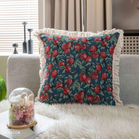 Gối tựa sofa họa tiết quả anh đào decor mùa lễ hội độc đáo- VGR597