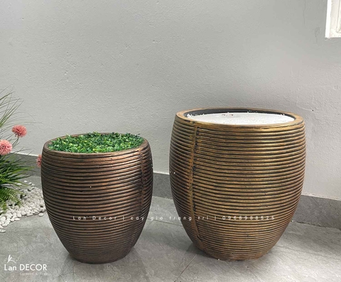Chậu xi măng trứng vân màu đồng- CXM035