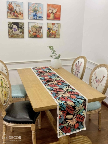 Khăn trải bàn runner họa tiết hình hoa lá phong cách Châu Âu- TBRA428
