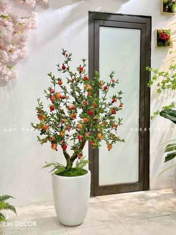 CHẬU CÂY LỰU GIẢ TRANG TRÍ TƯƠI MỚI THIẾT KẾ LAN DECOR (150cm)- CC823