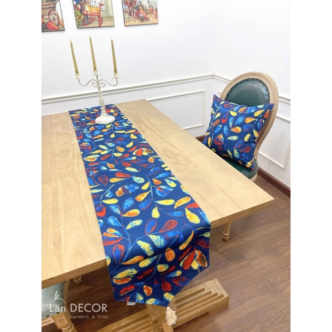 Khăn trải bàn runner lá xanh Bắc Âu - TBR485