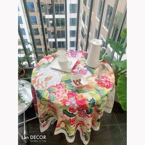 Khăn trải bàn canvas Peony sang trọng Landecor - TB549