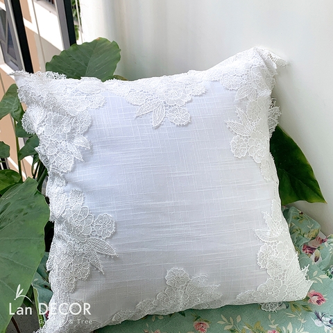 Vỏ gối ren trắng (45*45cm) - VGR003