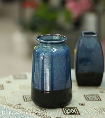 Bình gốm xanh lục hình trụ (24cm) - BG448