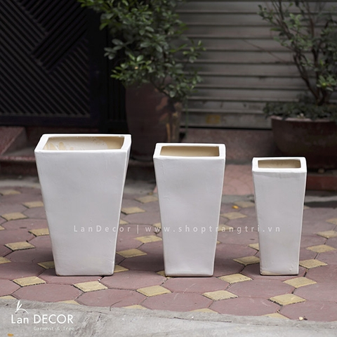 Chậu gốm hình thang màu trắng (Full size) - BG203