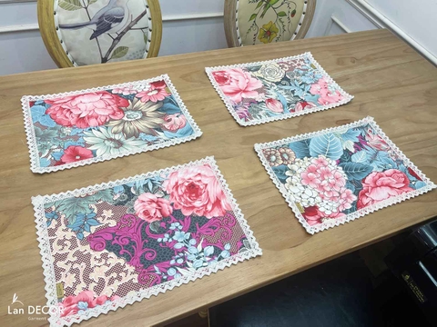 Tấm lót bàn ăn hoa cẩm tú cầu trang trí bàn tiệc sang trọng, hiện đại- TBA503 (30x45cm)