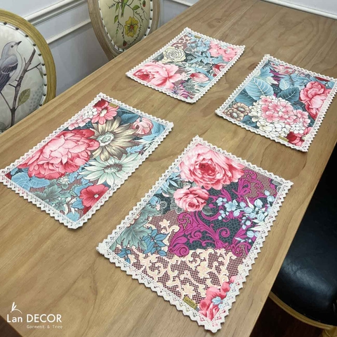 Tấm lót bàn ăn hoa cẩm tú cầu trang trí bàn tiệc sang trọng, hiện đại- TBA503 (30x45cm)