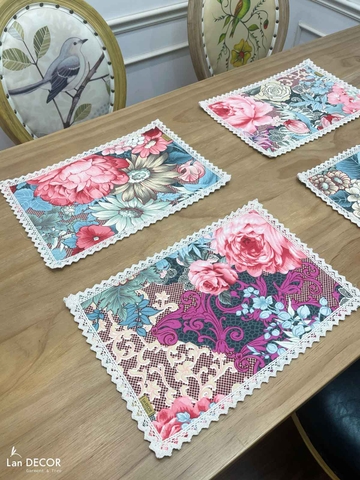 Tấm lót bàn ăn hoa cẩm tú cầu trang trí bàn tiệc sang trọng, hiện đại- TBA503 (30x45cm)