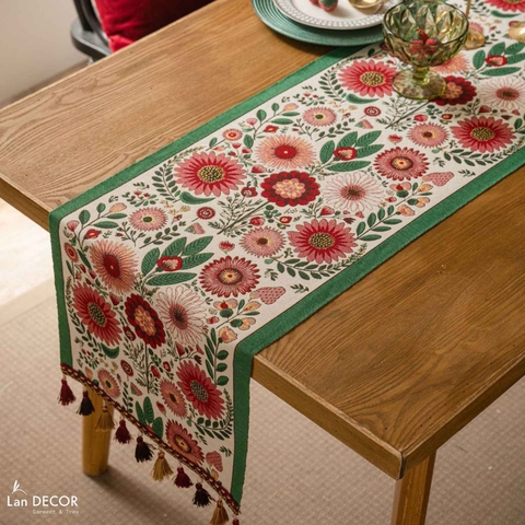 Runner Trải Bàn Phong Cách Cổ Điển Bohemian Bày Bàn Tiệc, Tủ Kệ Phòng Khách Sang Trọng - Khăn Trải Ban Lan Decor- TBR586