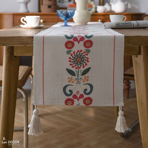 Runner Trải Bàn Bohemian Bày Bàn Ăn, Tủ Kệ Phòng Khách - Khăn Trải Bàn Lan Decor - TBR589