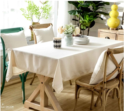 Khăn trải bàn sợi dệt cao cấp Landecor màu trắng trơn trang trí bàn tiệc trang nhã, tinh tế -TB580