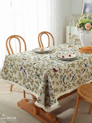 Khăn trải bàn phối ren chất liệu cao cấp, dệt màu sang trọng, trang trí căn hộ hiện đại
