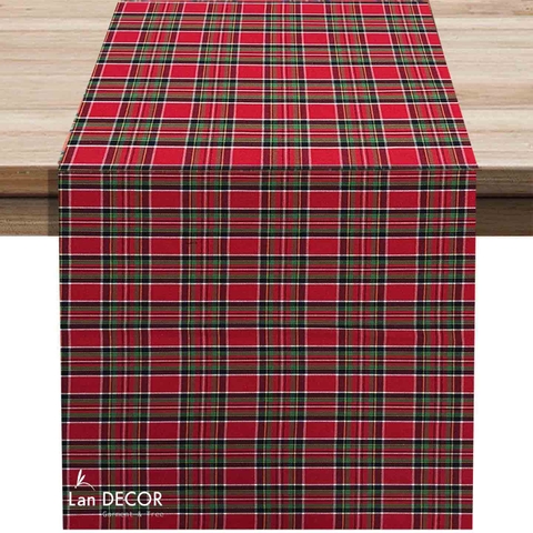 Khăn runner họa tiết caro đỏ trải bàn noel, tiệc Giáng sinh sang trọng- TBR581