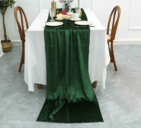 Khăn runner nhung trải bàn phòng khách tinh tế, sang trọng- TBR538- xanh đậm