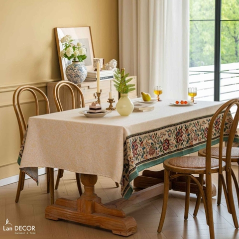 Khăn trải bàn hoa văn cổ điển, thiết kế phòng khách căn hộ- TB601