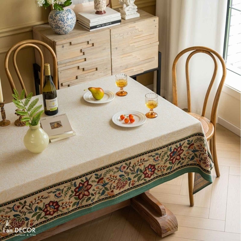 Khăn trải bàn hoa văn cổ điển, thiết kế phòng khách căn hộ- TB601