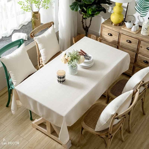 Khăn trải bàn sợi dệt cao cấp Landecor màu trắng trơn trang trí bàn tiệc trang nhã, tinh tế -TB580