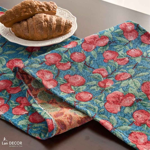 Khăn runner họa tiết quả anh đào decor không gian lễ hội, tạo điểm nhấn- TBR597