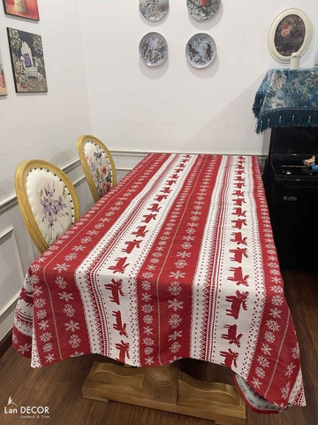 Khăn Trải Bàn Giáng Sinh Tuần Lộc Bày Tiệc Lễ Hội Noel, Năm Mới Ấn Tượng - Khăn Trải Bàn Lan Decor - TB590