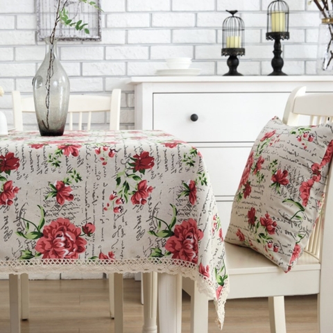 Khăn trải bàn chữ, hoa mẫu đơn sang trọng Landecor - TB245