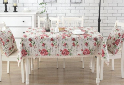 Khăn trải bàn chữ, hoa mẫu đơn sang trọng Landecor - TB245