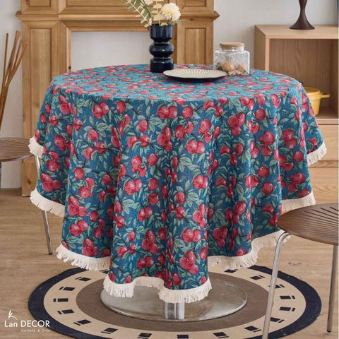 Khăn trải bàn họa tiết quả anh đào, trải bàn tiệc độc đáo, điểm nhấn trang trí mùa lễ hội- TB597