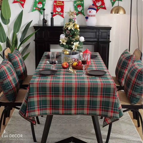 Khăn trải bàn họa tiết caro trang trí Noel, tiệc Giáng sinh sang trọng, lịch sự cho bàn ăn  - TB582