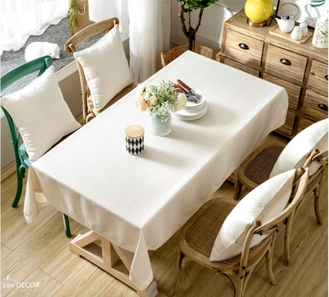 Khăn trải bàn sợi dệt cao cấp Landecor màu trắng trơn trang trí bàn tiệc trang nhã, tinh tế -TB580