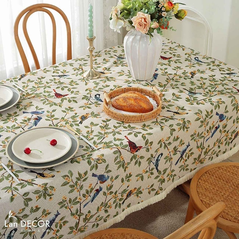 Khăn trải bàn phối ren chất liệu cao cấp, dệt màu sang trọng, trang trí căn hộ hiện đại