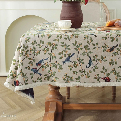 Khăn trải bàn phối ren chất liệu cao cấp, dệt màu sang trọng, trang trí căn hộ hiện đại