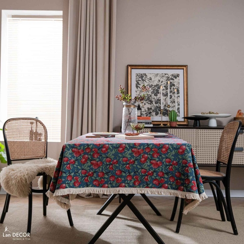 Khăn trải bàn họa tiết quả anh đào, trải bàn tiệc độc đáo, điểm nhấn trang trí mùa lễ hội- TB597