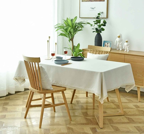Khăn trải bàn sợi dệt cao cấp Landecor màu trắng trơn trang trí bàn tiệc trang nhã, tinh tế -TB580