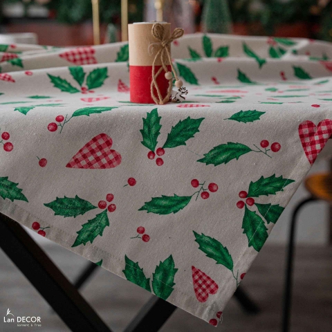 Khăn runner trải bàn decor giáng sinh gam màu tươi sáng- TBR598