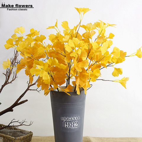 Cành lá giả Lan Decor - Cành ngân hạnh (80 cm) tạo điểm nhấn sắc màu cho không gian - HC882
