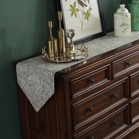 Runner table họa tiết lá nâu trải bàn, trang trí kệ tủ phong cách trang nhã, tinh tế - TBR577