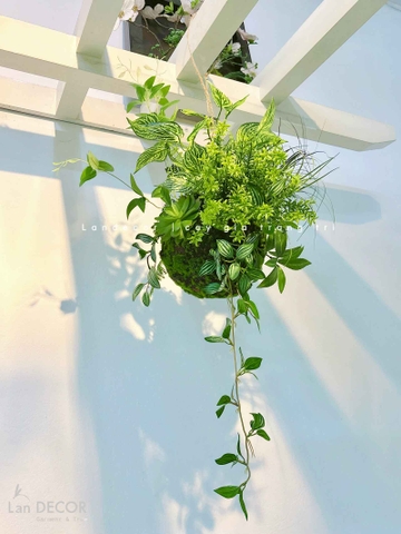 Quả Cầu Rêu Giả Trang Trí Không Gian Sống Xanh Mát (45x40x40cm)- CC1295