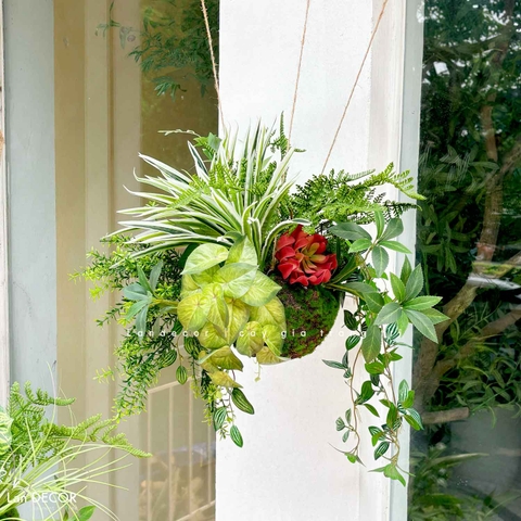 Thiết Kế Quả Cầu Treo Rủ Decor Tiểu Cảnh Xanh Hiện Đại (40x50x30cm)- CC1297