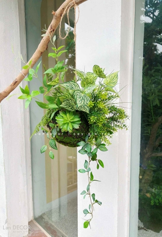 Quả Cầu Rêu Giả Trang Trí Không Gian Sống Xanh Mát (45x40x40cm)- CC1295