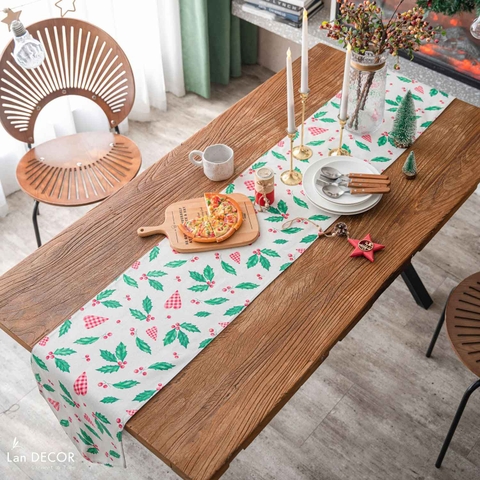 Khăn runner trải bàn decor giáng sinh gam màu tươi sáng- TBR598