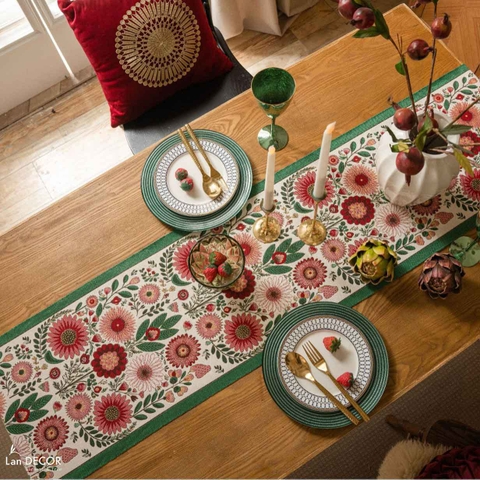 Runner Trải Bàn Phong Cách Cổ Điển Bohemian Bày Bàn Tiệc, Tủ Kệ Phòng Khách Sang Trọng - Khăn Trải Ban Lan Decor- TBR586