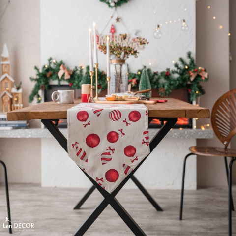 Runner table họa tiết bóng trang trí lễ hội Giáng sinh, năm mới sáng tạo- TBR599