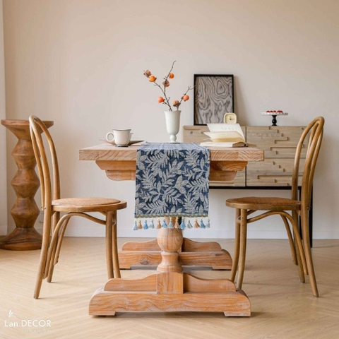 Runner table họa tiết lá xanh phối ren độc đáo, trải bàn phòng khách, thiết kế căn hộ - TBR596