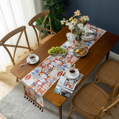 Khăn Trải Bàn Runner Họa Tiết Cá Phú Quý Phù Hợp Trưng Bày Phòng Ăn, Phòng Khách - Khăn Trải Bàn Lan Decor- TBR587