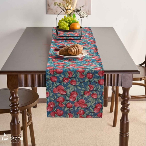 Khăn runner họa tiết quả anh đào decor không gian lễ hội, tạo điểm nhấn- TBR597