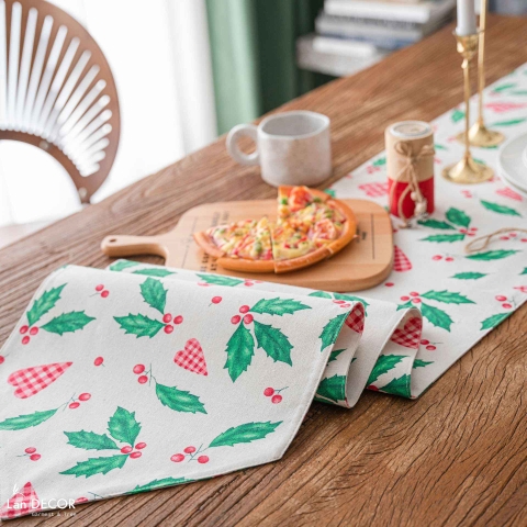 Khăn runner trải bàn decor giáng sinh gam màu tươi sáng- TBR598