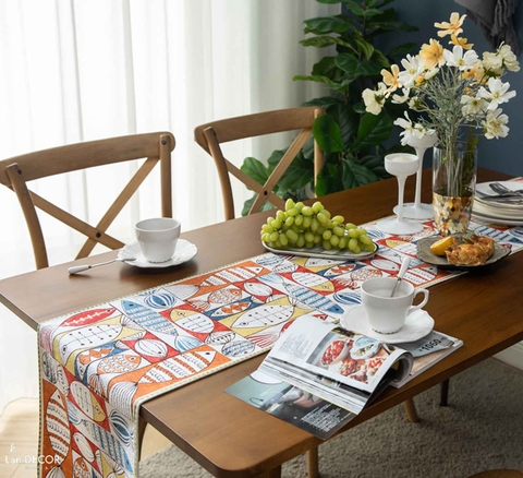 Khăn Trải Bàn Runner Họa Tiết Cá Phú Quý Phù Hợp Trưng Bày Phòng Ăn, Phòng Khách - Khăn Trải Bàn Lan Decor- TBR587