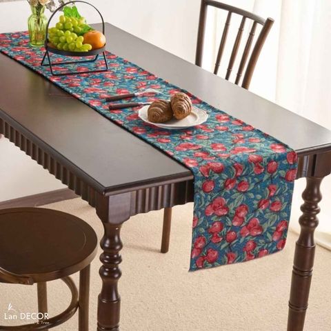 Khăn runner họa tiết quả anh đào decor không gian lễ hội, tạo điểm nhấn- TBR597