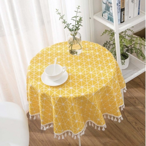 Khăn trải bàn tròn họa tiết bàn cờ - TB302-1